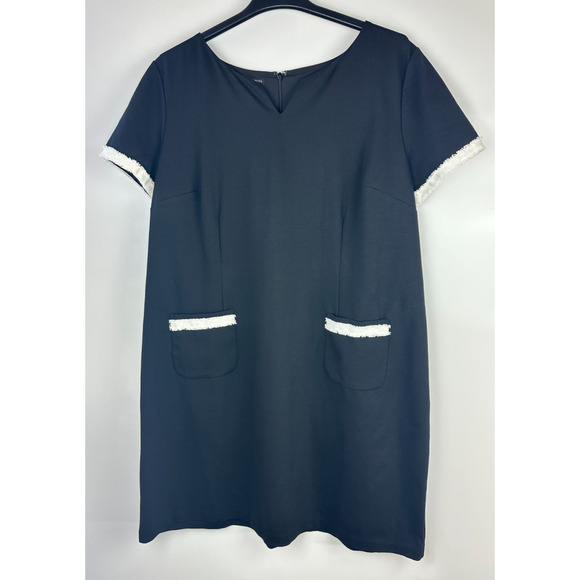 Talbots Ponte Shift Dress Fringe Pockets Black White Stretch Lined Plus Size 22W - Picture 2 of 11